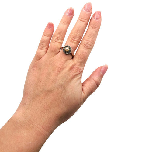 Bague 59 Bague Victorienne 2 ors, diamants, perles 58 Facettes 2721