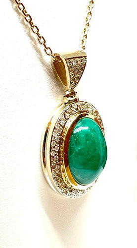 Collier Chaîne et pendentif or jaune jade vert et diamants 58 Facettes