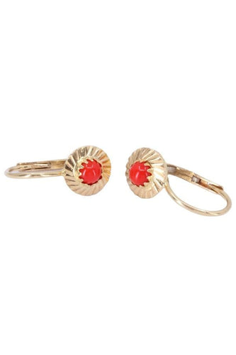 Boucles d'oreilles DORMEUSES ANCIENNES CORAIL 58 Facettes 074301