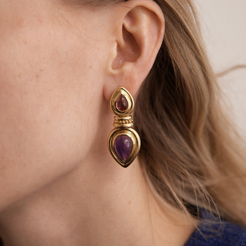 Boucles d'oreilles Clips d'oreilles améthystes, tourmalines roses 58 Facettes