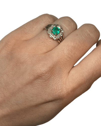 Bague 51 BAGUE ANCIENNE EMERAUDE ET DIAMANTS 58 Facettes