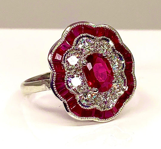 Bague 51 Bague marguerite Or Rubis Diamants 58 Facettes AB215