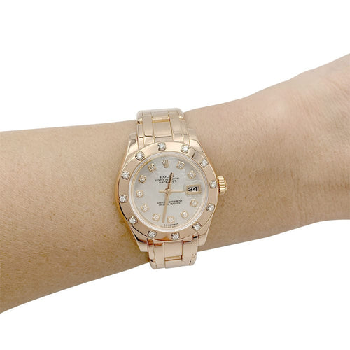 Bracelet Montre Rolex, "Pearl Master", or rose, nacre et diamants. 58 Facettes 32400