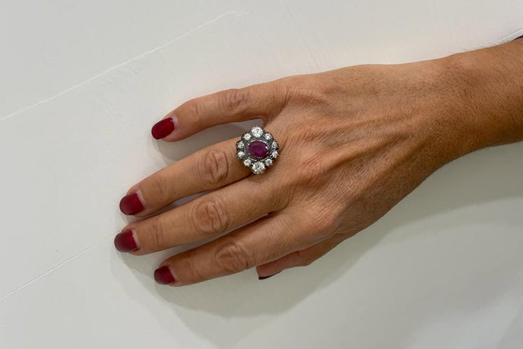 Bague 53 Bague Or rose Argent Diamants Rubis 58 Facettes