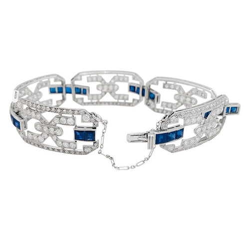 Bracelet Bracelet Art Déco en platine, diamants et saphirs. 58 Facettes 31165