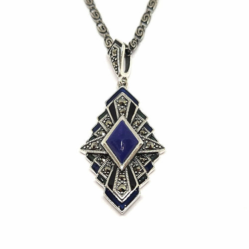 Collier Collier vintage lapis lazuli émail argent 58 Facettes