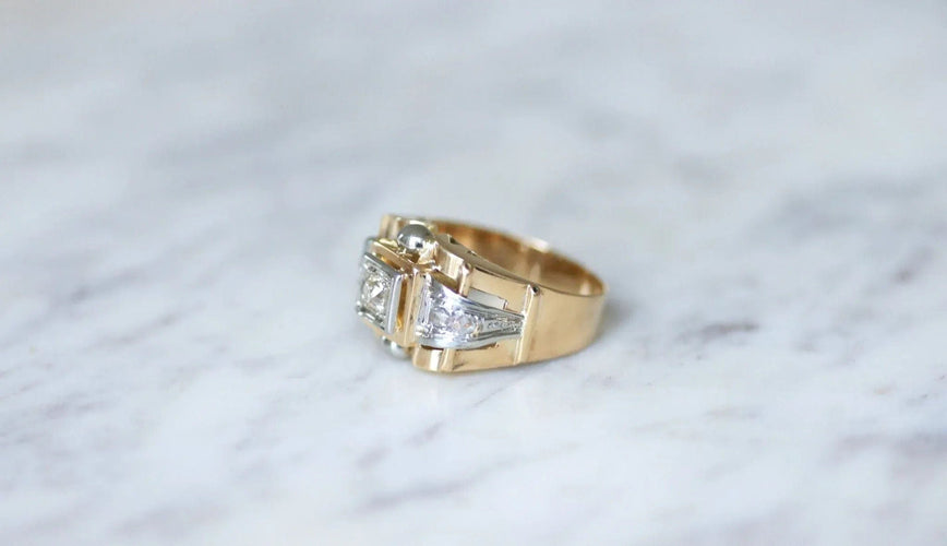 Bague 60 Bague tank Or jaune Platine Diamants 58 Facettes