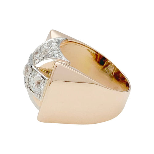 Bague 55 Bague "Tank" or rose, platine et diamants. 58 Facettes 31204