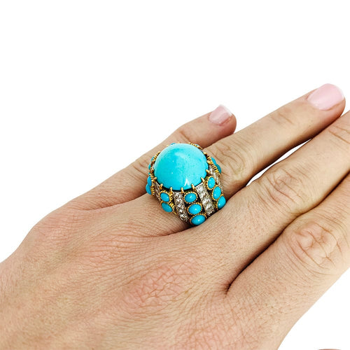 Boucles d'oreilles Parure Cartier Paris, turquoises et diamants. 58 Facettes 30646/30347