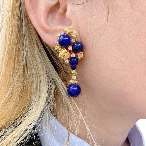 Boucles d'oreilles Clips d'oreilles Chaumet, or jaune, lapis-lazuli. 58 Facettes 32956