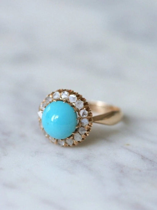 Bague Bague Marguerite turquoise entourage diamants 58 Facettes