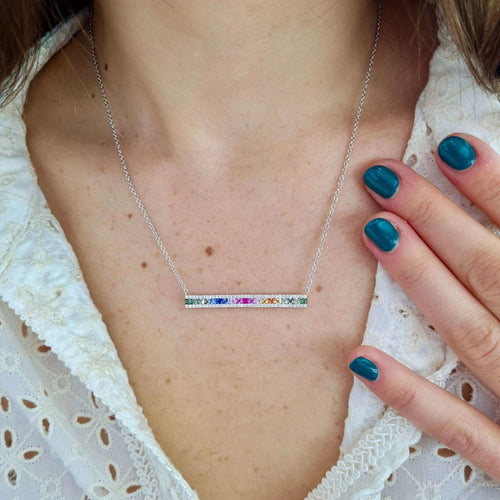 Collier Collier barrette saphirs multicolores diamants or blanc 58 Facettes