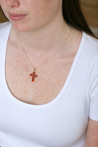 Pendentif Croix ancienne Or et Grenat de Perpignan 58 Facettes