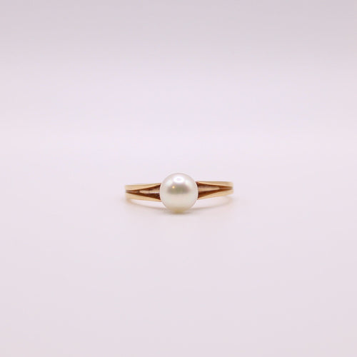 Bague Solitaire or jaune Perle de culture sur double corps 58 Facettes