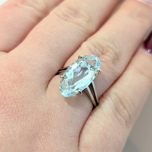 Bague Bague or blanc et aigue-marine 58 Facettes 24232