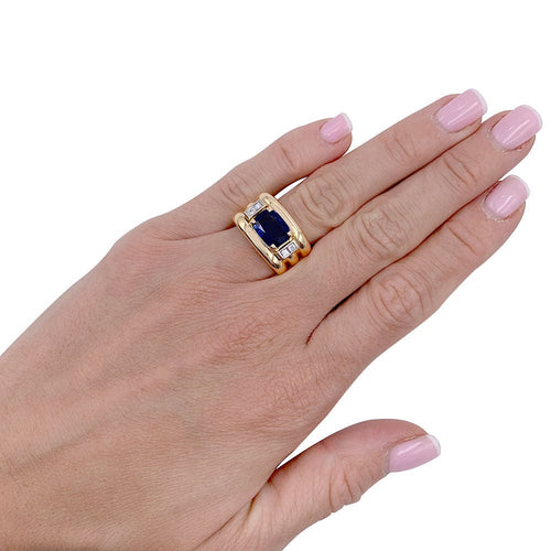 Bague 50 Bague, "Tank", or jaune, saphir, diamants. 58 Facettes 32294