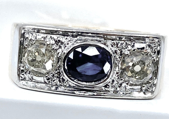 Bague 53 Bague Art Déco Saphir et Diamants 58 Facettes