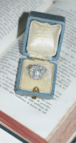 Bague Bague marguerite Art Deco aigue-marine entourage diamants 58 Facettes