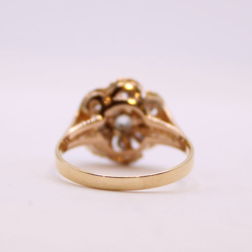 Bague Bague florale Pierres blanches, Or jaune 58 Facettes