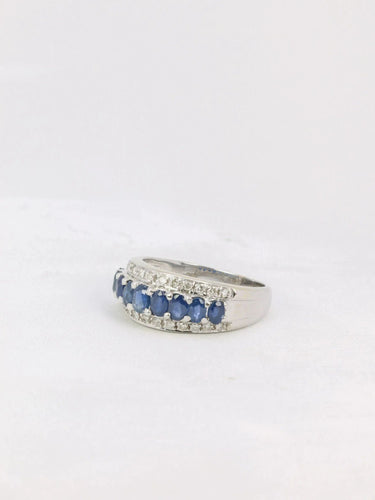 Bague 54.5 Bague jonc Or blanc Diamants Saphirs 58 Facettes J165