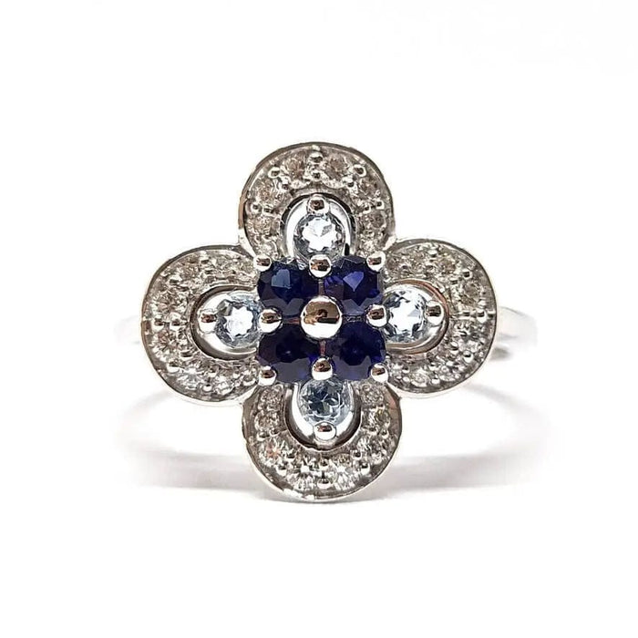 Bague Bague fleur Saphirs, Aigue-Marine, Diamants 58 Facettes