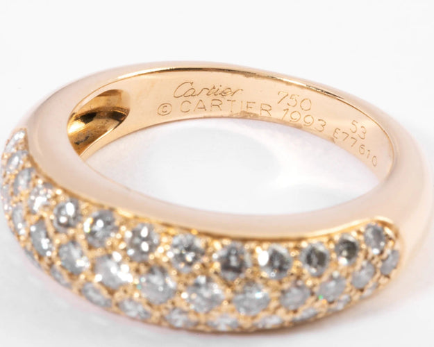 Bague Bague Cartier jonc or jaune pavage diamants 58 Facettes
