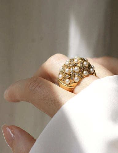 Bague Bague jonc croisillons perles et diamants 58 Facettes