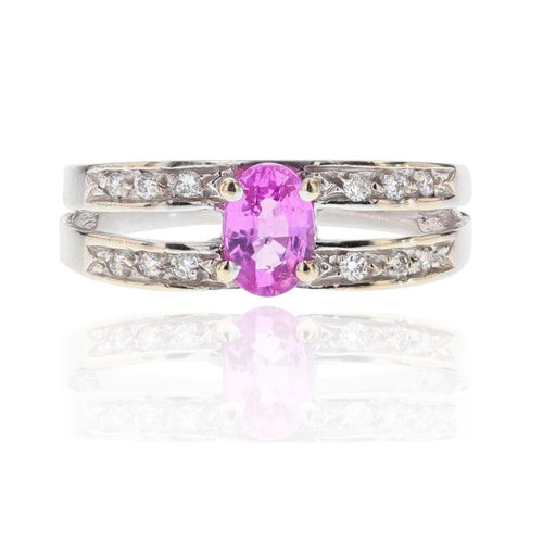 Bague 50 Bague saphir rose diamants or blanc 58 Facettes 21-833