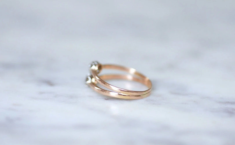 Bague Bague double anneau or rose diamants 58 Facettes