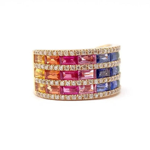 Bague Bague saphirs multicolores diamants or rose 58 Facettes