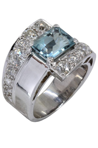 Bague BAGUE ART-DÉCO AIGUE MARINE ET DIAMANTS 58 Facettes 054791