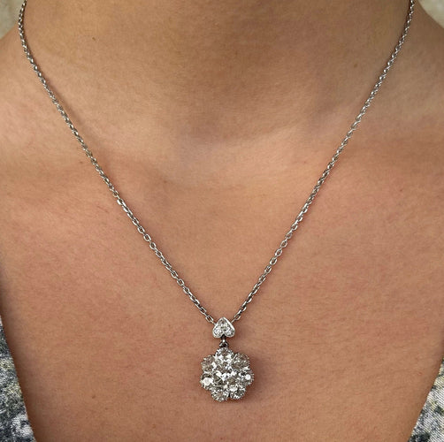 Collier COLLIER FLEUR OR, PLATINE & DIAMANTS 58 Facettes BO/220123