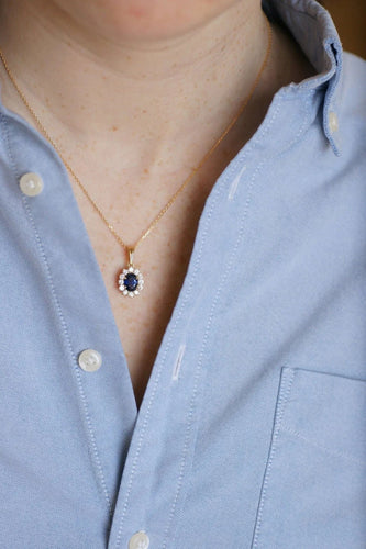 Pendentif Collier pendentif marguerite Or jaune Saphir Diamants 58 Facettes