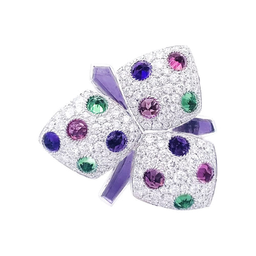 Bague 55 Bague Cartier, "Caresse d'Orchidées", or blanc, diamants, pierres de couleurs. 58 Facettes 33024