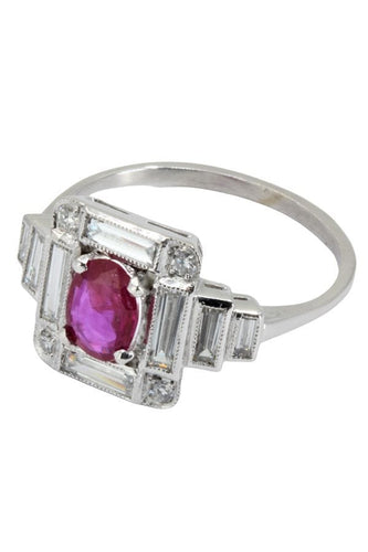 Bague BAGUE ART DÉCO RUBIS BIRMAN ET DIAMANTS 58 Facettes 045801