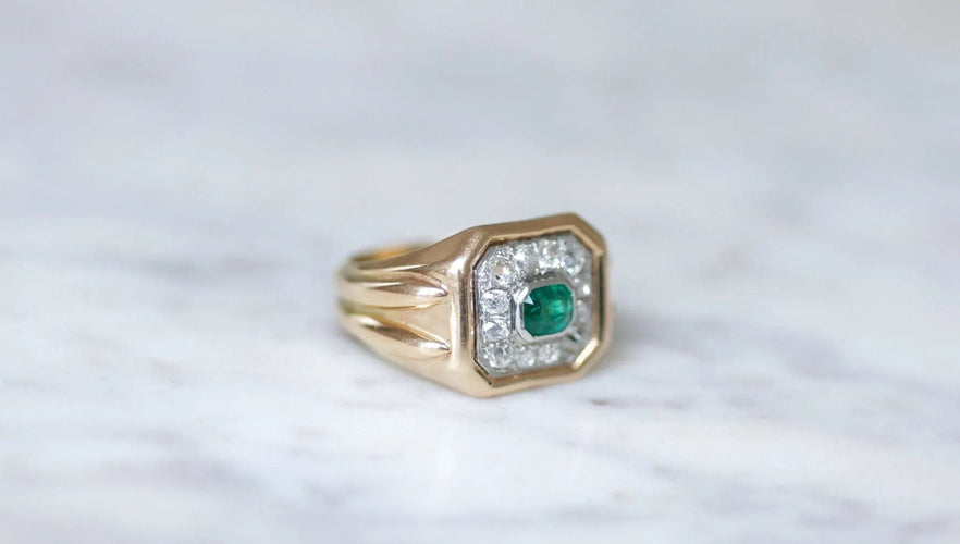 Bague 58 Bague Tank émeraude colombienne et diamants 58 Facettes
