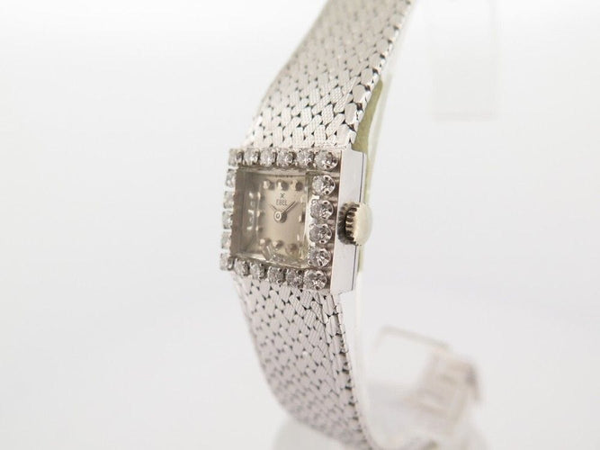 Montre vintage montre EBEL carre en or blanc 18k et diamants 0.4ct mecanique 58 Facettes 250142