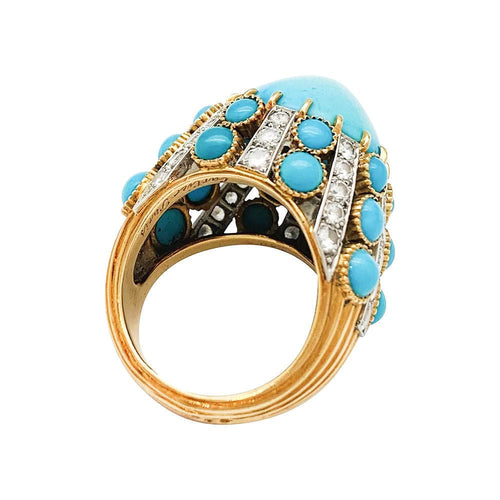 Boucles d'oreilles Parure Cartier Paris, turquoises et diamants. 58 Facettes 30646/30347