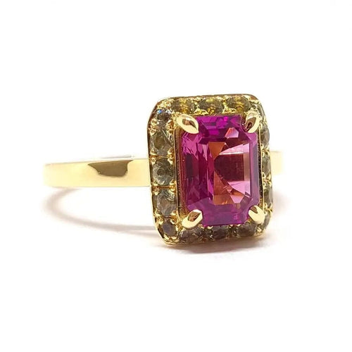 Bague Bague saphirs rose & vert or jaune 58 Facettes