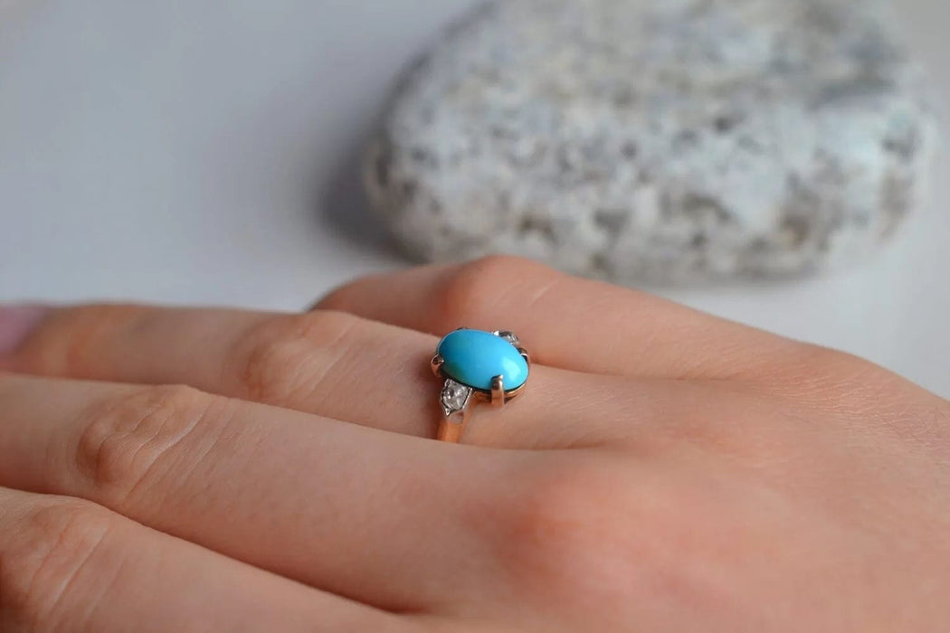 Bague Bague cabochon Turquoise & Diamants 58 Facettes Ref1588