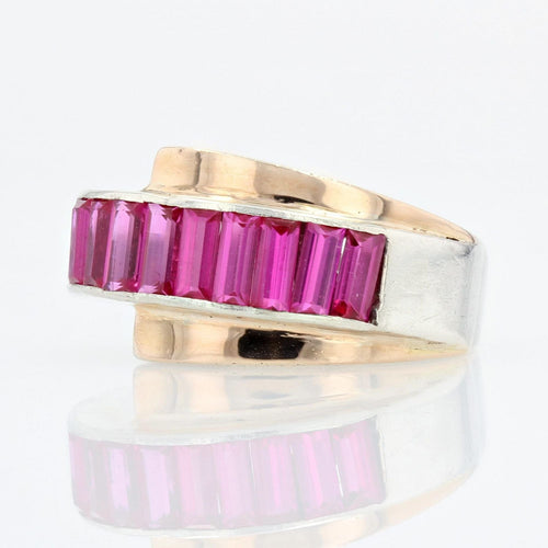 Bague 49 Bague tank en argent et rubis de synthèse calibrés 58 Facettes 19-099B