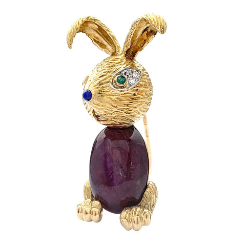 Broche Clip "Lapin" or jaune et platine, rubis. 58 Facettes 31973