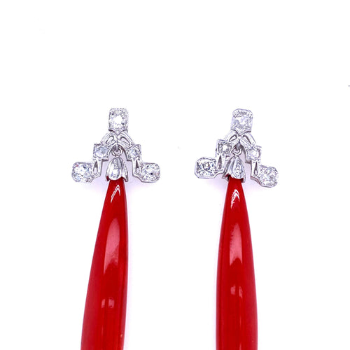 Boucles d'oreilles Boucles d'oreilles pendantes Art déco Diamants et Corail 58 Facettes
