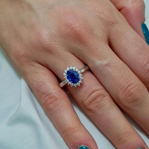 Bague Bague marguerite saphir, diamants or blanc 58 Facettes