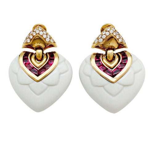 Boucles d'oreilles Boucles d'oreilles Bulgari "Chandra" en porcelaine, tourmalines et diamants. 58 Facettes 30913