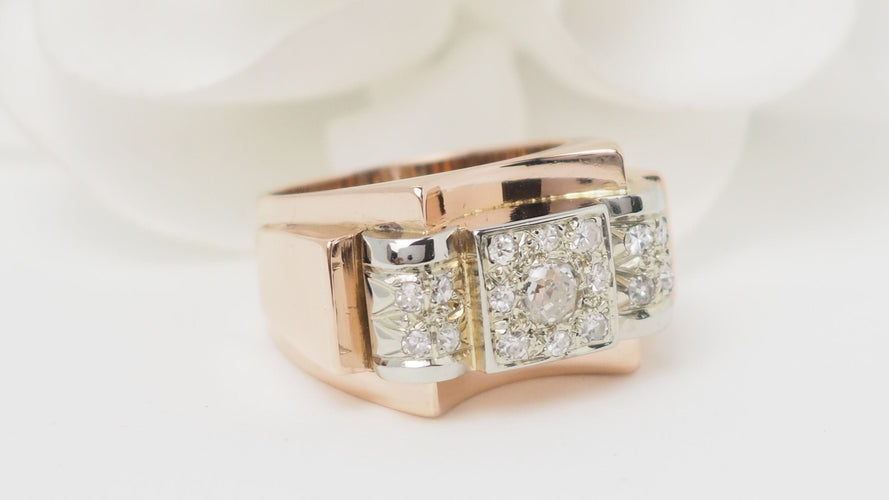 Bague 54 Bague Tank en or rose et diamants 58 Facettes 32563