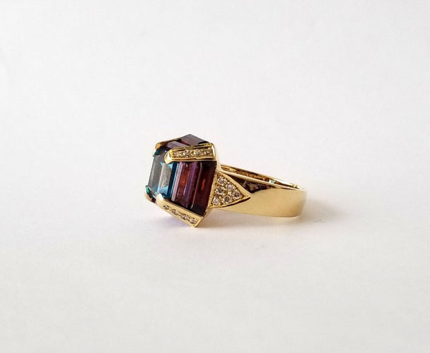 Bague 54 Bague Topaze Améthystes Grenats Diamants 58 Facettes