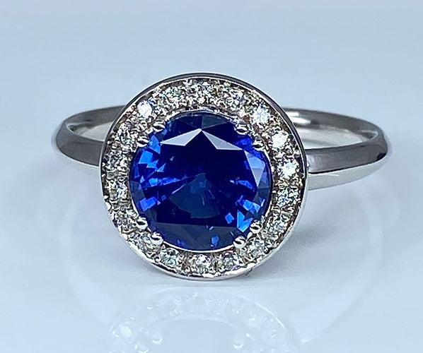 Bague 53 Bague Marguerite Or blanc Saphir et Diamants 58 Facettes AB222