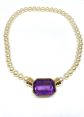 Collier Collier en or jaune, améthyste, perles de culture 58 Facettes