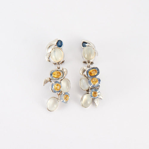 Boucles d'oreilles Boucles d'oreilles glycine Saphirs bleus et jaunes, Pierres de lune 58 Facettes 630A